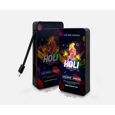 10000mAh Light Up White Logo Power Bank with built-in USB-C Output Cable